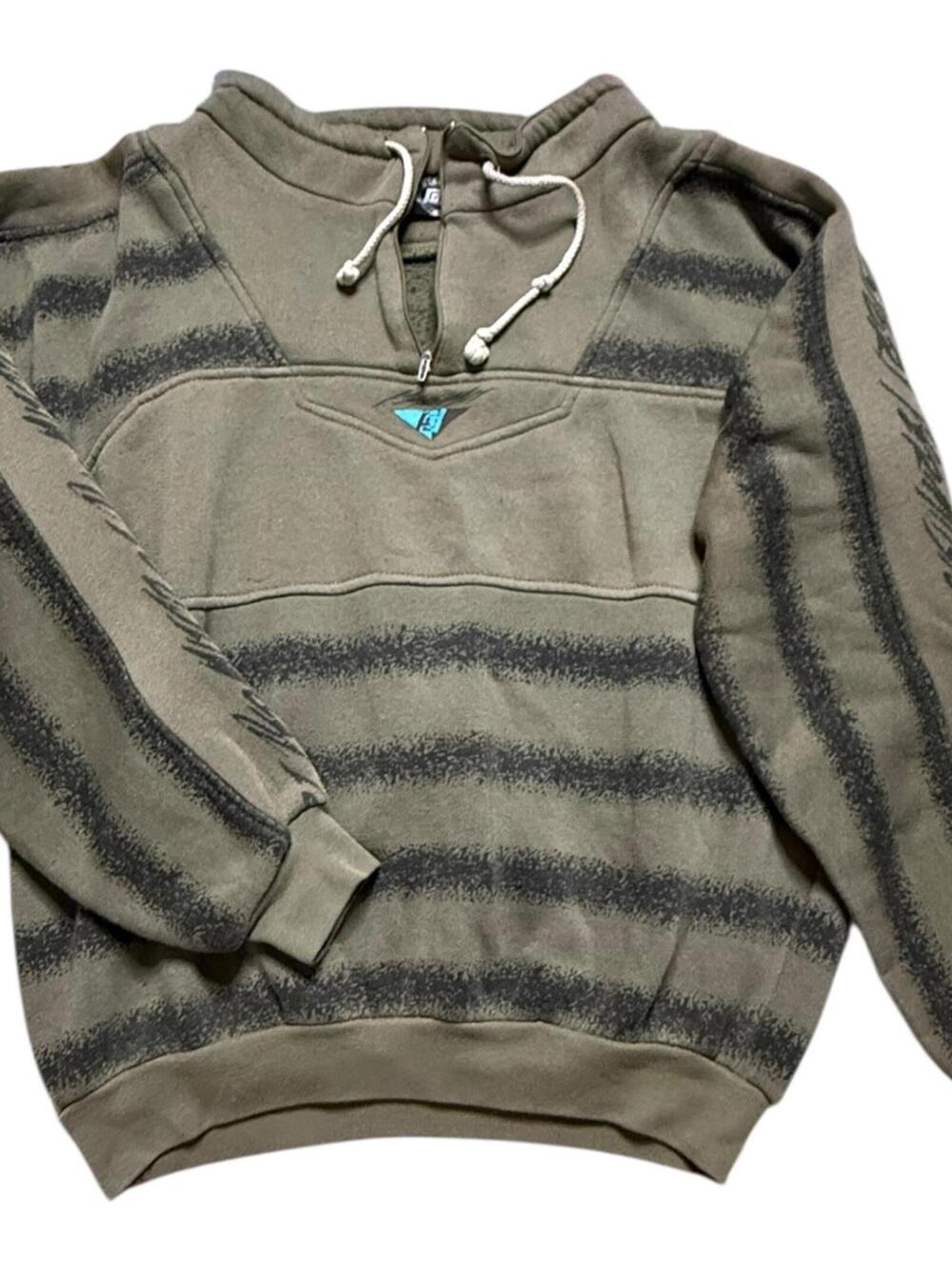 Permit Olive Striped Pullover Sweatshirt Made in Hong Kong Size Small